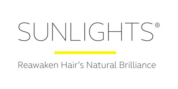 logo for sunlights in black text on a white background with a yellow stripe in the middle
