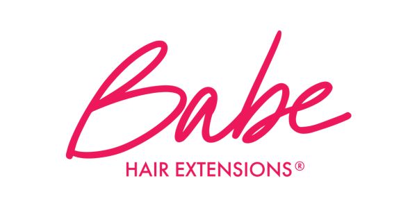 logo for Babe hair extensions in pink color text on white background